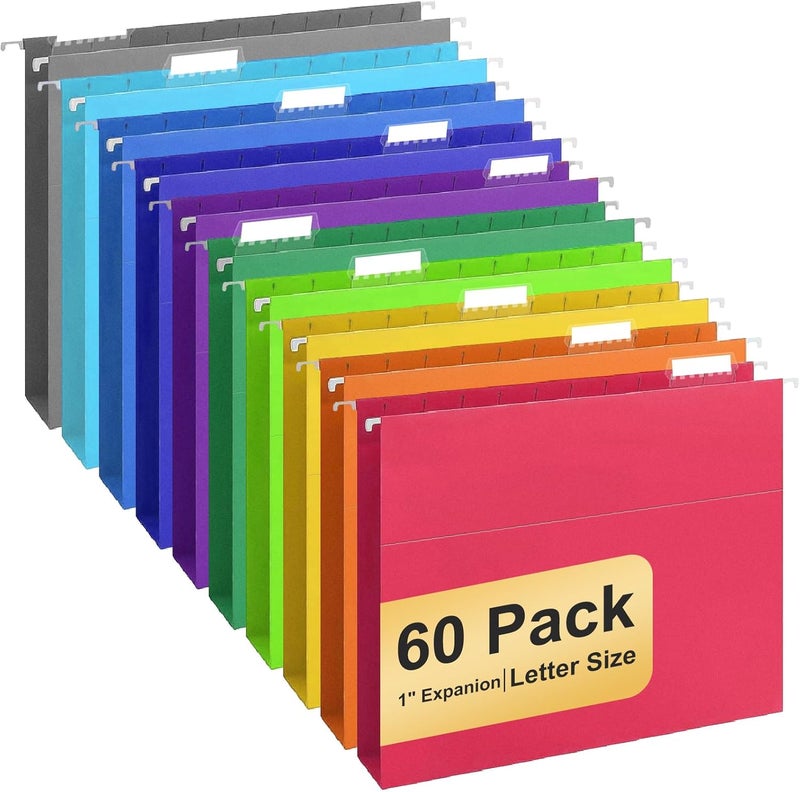 YOPCDJ Hanging File Folders, 60 Pack Letter Size Hanging File folders with Tabs, Stay Organized for Your Home and Office Bulk File, Documents and Paper, 10 Colors - Image 1